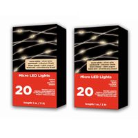 2x Micro kerstverlichting op batterij warm wit 20 lampjes   -