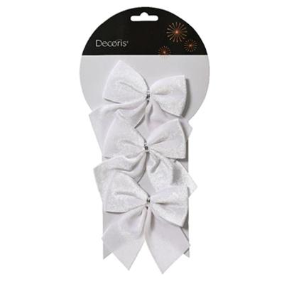 Decoris Decortie strikken - 3x - velvet wit - 9 x 10 cm - bruiloft/feest versiering