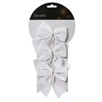 Decoris Decortie strikken - 3x - velvet wit - 9 x 10 cm - bruiloft/feest versiering