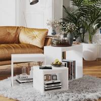 3-delige Tafeltjesset bewerkt hout wit