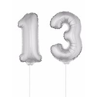 Folie ballonnen cijfer 13 zilver 41 cm   - - thumbnail