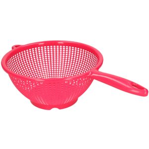 Keuken vergiet/zeef met steel - kunststof - Dia 24 cm x Hoogte 11 cm - fuchsia roze