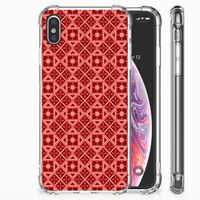 Apple iPhone Xs Max Doorzichtige Silicone Hoesje Batik Rood - thumbnail