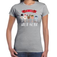 Fout kersttrui t-shirt voor dames - Kerst wijn glazen - grijs - drank/wine