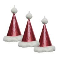 Kersthangers kerstmuts - 3x - rood glitters - 17 cm - kerstornamenten - thumbnail