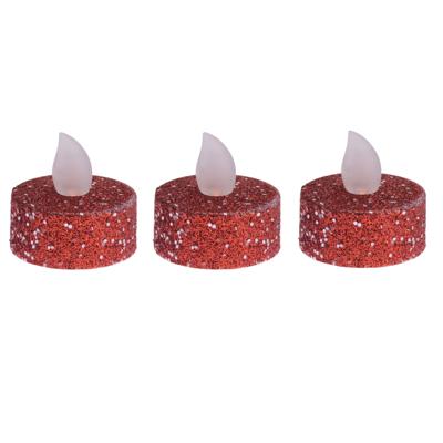Ambiance Light LED waxinelichtjes - 18x stuks - rood glitter - 4 cm - op batterij - kerstverlichting