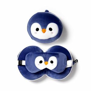 Pinguin knuffel/reiskussen/slaapmasker - 2-in-1 set - voor kinderen