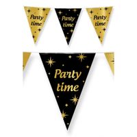 Leeftijd verjaardag feest vlaggetjes Party Time thema geworden zwart/goud 10 meter   - - thumbnail
