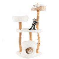 124 cm Massief Houten Krabpaal Jute Krabpaal Kattenverblijf Pluche Zitstok Modern Meubilair voor Binnenkatten