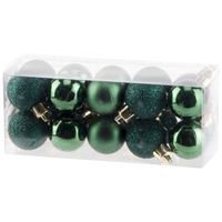 20x stuks kleine kunststof kerstballen donkergroen 3 cm mat/glans/glitter - Kerstbal - thumbnail