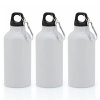 3x Stuks aluminium waterfles/drinkfles wit met schroefdop en karabijnhaak 400 ml