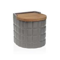 Zoutvaatje met deksel Versa Ruiten Grijs Keramisch Bamboe Dolomite 11 x 11 x 11 cm
