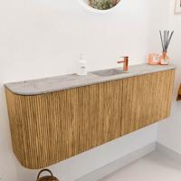 Toiletmeubel Mondiaz Joya Dlux | 123.2 cm | Meubelkleur Oak | Faye wastafel Glace Wasbak Midden | 1 kraangat