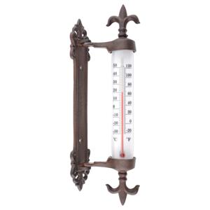 Esschert Design Wandthermometer - gietijzer - met Franse lelies - 27 cm - temperatuurmeter