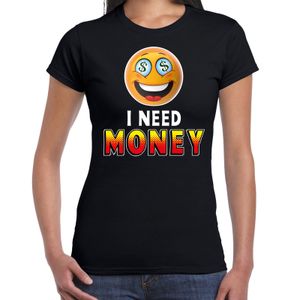 Funny emoticon t-shirt I need money zwart voor dames