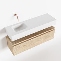 Toiletmeubel Mondiaz Andor | 100 cm | Meubelkleur Washed oak | Lex vrijhangend wastafel Talc Links | Zonder kraangat
