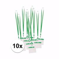 Badgehouders - 10x - groen - 11 x 58 cm - kunststof/plastic - keycord - naamkaarthouders