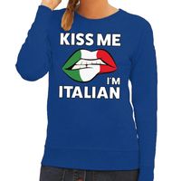 Kiss me I am Italian sweater blauw dames - thumbnail