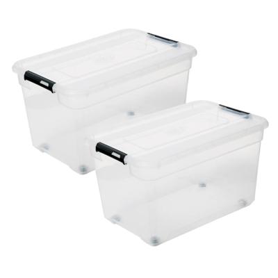 5Five opberg kist met deksel - 2x - Box - 52 liter - 58 x 39 x 34 cm - kunststof - transparant