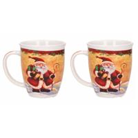 G. Wurm Kerstmok kerstman met cadeautjes - 2x - keramiek - 300 ml - koffie/thee mok - kerstversierin
