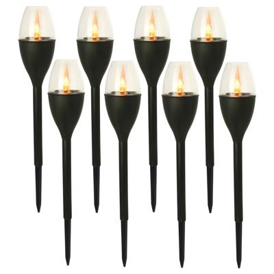 Gerimport Tuinlamp - 8x - solar - LED licht - kunststof - H37 cm - zwart - grondpin - vlam effect