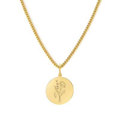 Gegraveerde geboortebloem ketting - Stainless steel - Goud - Augustus - klaproos