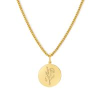 Gegraveerde geboortebloem ketting - Stainless steel - Goud - Augustus - klaproos