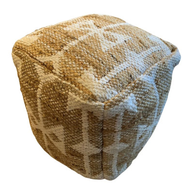 Poef Naturel Jute Witte Chenille - 40x40