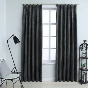 VidaXL Gordijnen verduisterend 2 st met haken 140x225 cm fluweel antraciet