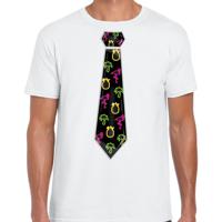 Tropical party T-shirt voor heren - stropdas - wit - neon - carnaval - tropisch themafeest