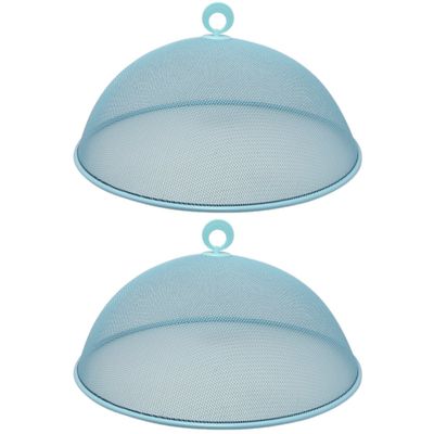 Set van 4x stuks metalen vliegenkappen/voedselkappen lichtblauw rond 35 cm