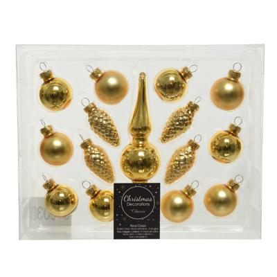 Decoris Mini kerstballen D3 cm - met piek - set 15-delig - goud - glas - kerstversiering Decoris Mini kerstballen D3 cm - met piek - set 15-delig - goud - glas - kerstversiering