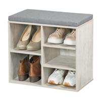 Schoenenrek/schoenenkast met zitvlak - whitewash - 5 paar schoenen - hout - L51 x B30 x H48 cm