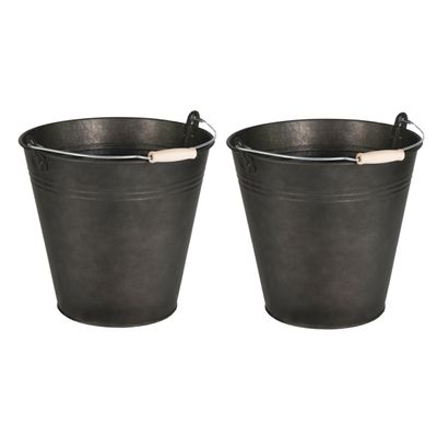 Emmer/plantenpot/bloempot - 2x - zink - zwart - D30 x H29 cm