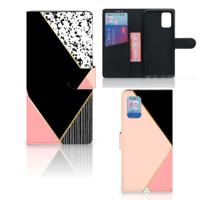 Samsung Galaxy A02s | M02s | Book Case | Zwart Roze Vormen | Portemonnee hoesje
