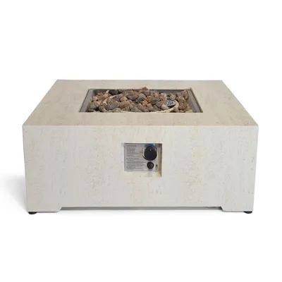 Estate Square 88 Travertin - Vierkante Gashaard Tafel | Happy Cocooning | Vuurtafel met gasbrander |