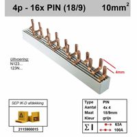RCD36 Kamrail 3F N voor 3 afgaande groepen 400V 4 polig P04016G40
