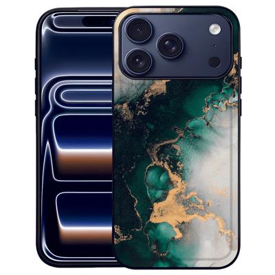 Marmer Groen iPhone 17 Pro Max Hoesje | Zwart TPU Rand En PU Kunstleer Achterkant Voor Bescherming