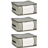 Opbergtas/beschermhoes beddengoed/kleding - 3x - grijs - 45 x 30 x 20 cm