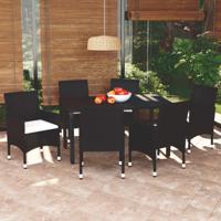 7-delige Tuinset met kussens poly rattan zwart