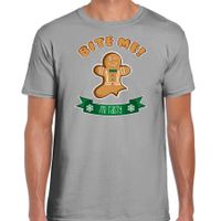 Fout kersttrui t-shirt voor heren - Gingerbread koekemannetje - grijs - Bite Me