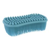 Schoonmaak afwas pannen/schalen spons - silicone- 2 zijdig - blauw - 14 x 7 cm