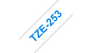 Brother lettertape TZE 253 wit/ blauw 24 mm
