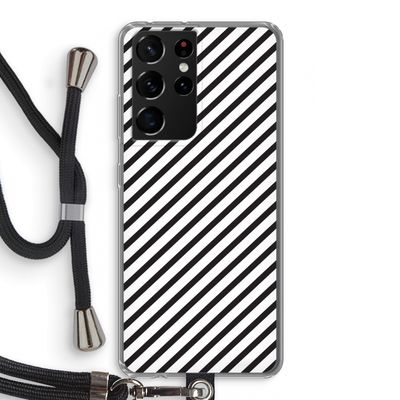 Strepen zwart-wit: Samsung Galaxy S21 Ultra Transparant Hoesje met koord