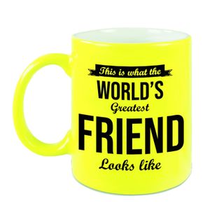 Worlds Greatest Friend cadeau koffiemok / theebeker neon geel 330 ml