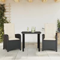 3-delige Tuinset met kussens poly rattan zwart