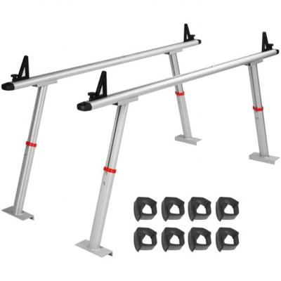 VEVOR vrachtwagenrek, capaciteit 363 kg, hoogteverstelbaar van 43-75 cm, 2-delige aluminium ladderdrager met 8 niet-borende C-klemmen, vrachtwagenbeddrager voor kajak, surfplank, hout en ladder