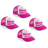 Vrijgezellenfeest dames petjes pakket sierlijk - 1x Bride to Be roze + 9x Bride Squad roze