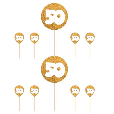 50 jaar taart toppers - Set van 10x stuks - versiering goud - jubileum - verjaardag