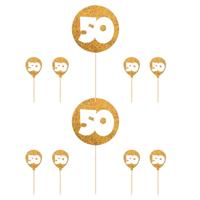 50 jaar taart toppers - Set van 10x stuks - versiering goud - jubileum - verjaardag 50 jaar taart toppers - Set van 10x stuks - versiering goud - jubileum - verjaardag